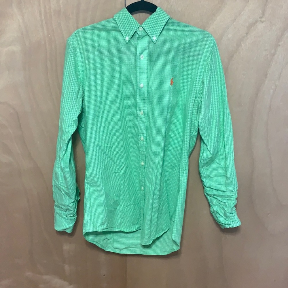 Ralph Lauren Custom Fit Green Gingham Shirt SZ MED